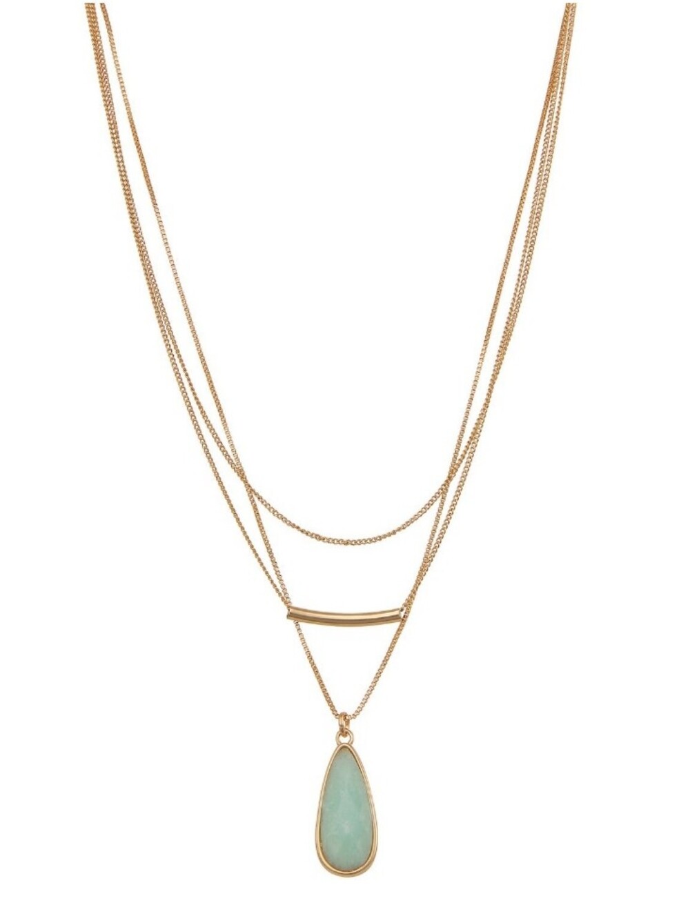 Amazonite Teardrop Pendant 3 chain layered gold necklace NineWest NEW!